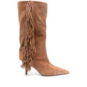 Paris Texas Fringe-Detail Brown Ankle Boots With Stiletto Heel - NWT